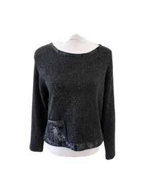 VTG Kd Spring Speckled Knit Sweater Sz M Black Ribbed Satin Trim Geisha Artsy